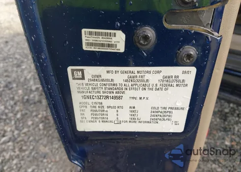 2002 Chevrolet Tahoe Ls z USA, uszkodzony, nr VIN 1GNEC13Z72R149587